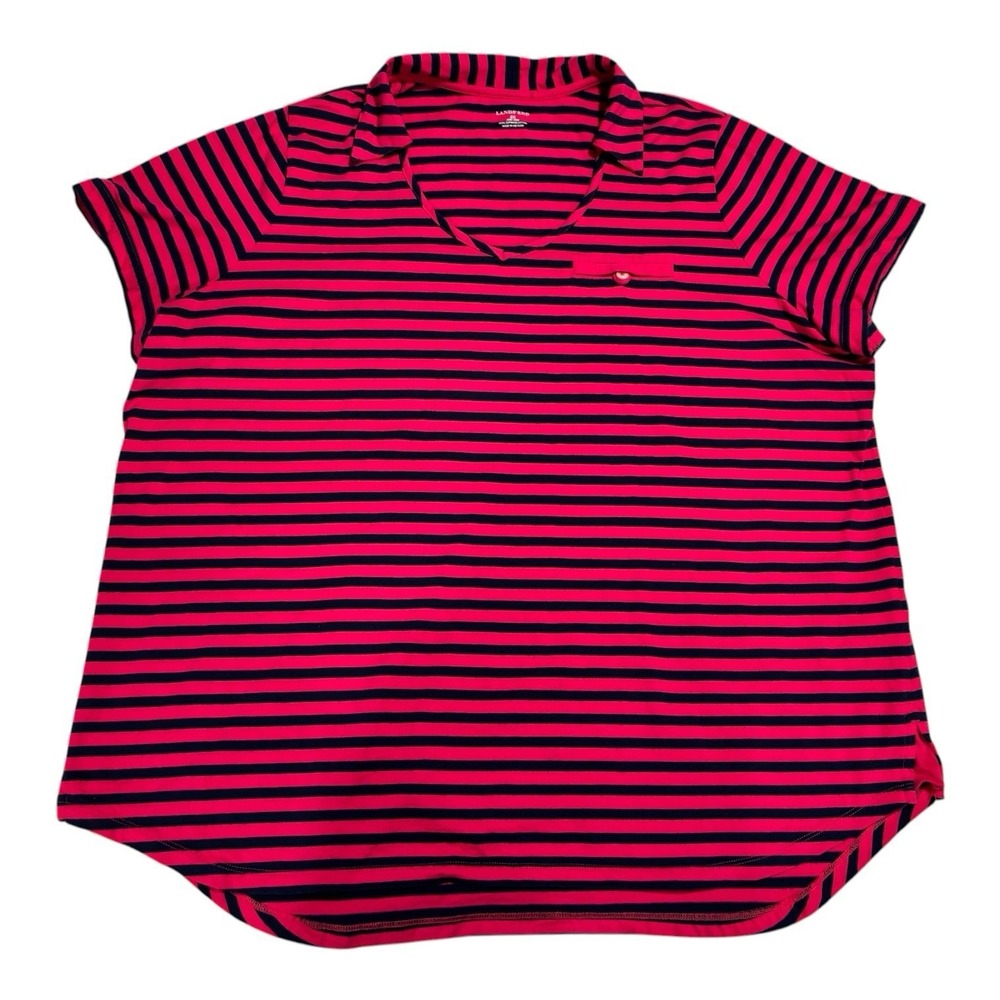 Lands End Collared Shirt Womens 2X (20-22W) Pink & Blue Striped
